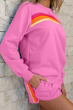 Hot Dear-Lover Striped Accent Pullover and Shorts Two Piece Casual Set Bonbon