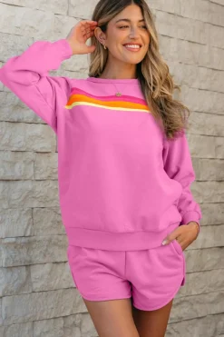 Hot Dear-Lover Striped Accent Pullover and Shorts Two Piece Casual Set Bonbon