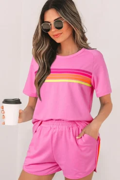 Online Dear-Lover Striped Patch Front Casual Tee Bonbon