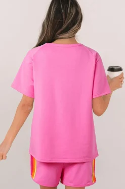Online Dear-Lover Striped Patch Front Casual Tee Bonbon