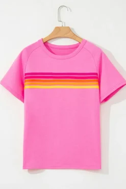 Online Dear-Lover Striped Patch Front Casual Tee Bonbon