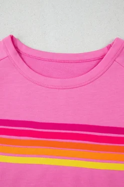 Online Dear-Lover Striped Patch Front Casual Tee Bonbon