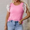Online Dear-Lover Striped Ruffle Flutter Sleeve Ribbed Blouse Bonbon