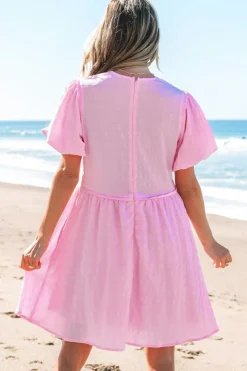 Clearance Dear-Lover Textured Bubble Sleeve High Waist Mini Dress Bonbon