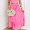 New Dear-Lover Textured Ruffle Trim Crop Vest Lace-up Long Skirt Set Bonbon