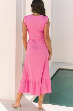 New Dear-Lover Textured Ruffle Trim Crop Vest Lace-up Long Skirt Set Bonbon