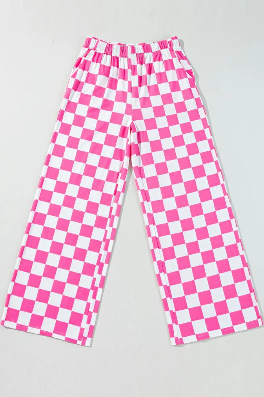 Fashion Dear-Lover 2-Tone Checked Print High Waist Wide Leg Pants Bonbon