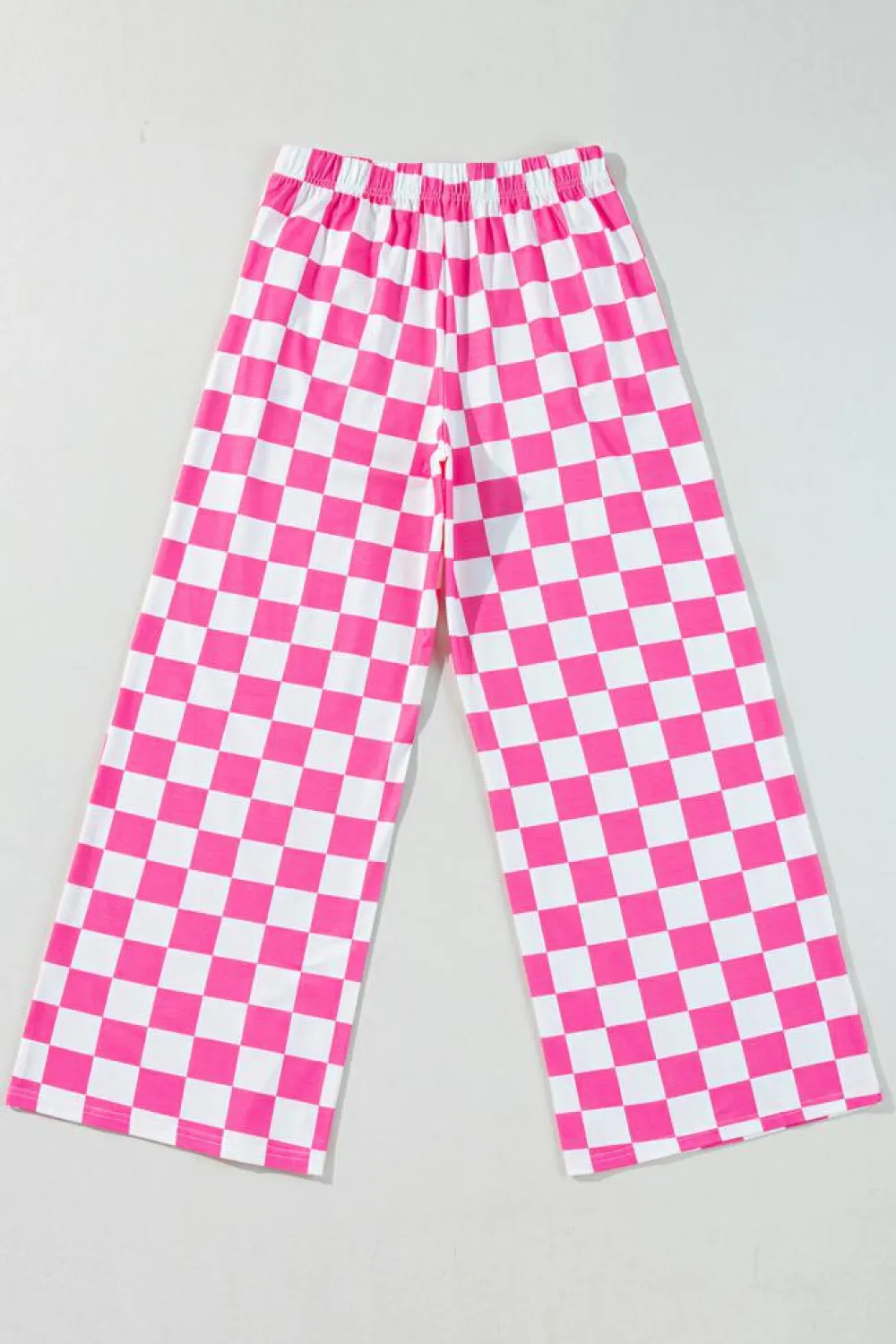 Fashion Dear-Lover 2-Tone Checked Print High Waist Wide Leg Pants Bonbon