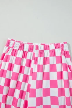 Fashion Dear-Lover 2-Tone Checked Print High Waist Wide Leg Pants Bonbon