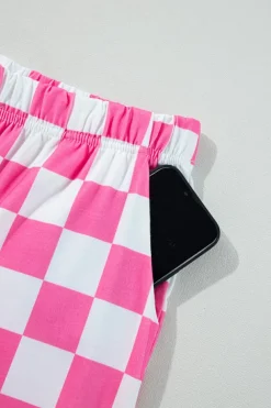 Fashion Dear-Lover 2-Tone Checked Print High Waist Wide Leg Pants Bonbon