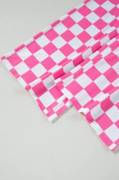 Fashion Dear-Lover 2-Tone Checked Print High Waist Wide Leg Pants Bonbon
