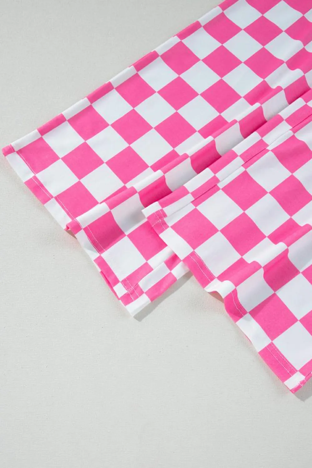 Fashion Dear-Lover 2-Tone Checked Print High Waist Wide Leg Pants Bonbon