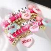 Fashion Dear-Lover Valentine Heart Pendant Beaded Elastic Bracelet Set Bonbon