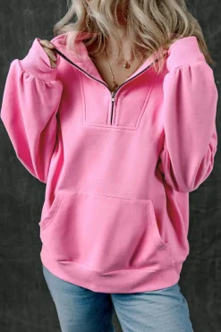 Outlet Dear-Lover Zip-up Stand Neck Kangaroo Pocket Sweatshirt Bonbon