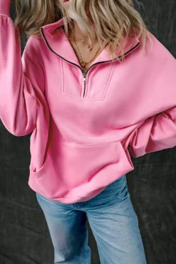 Outlet Dear-Lover Zip-up Stand Neck Kangaroo Pocket Sweatshirt Bonbon