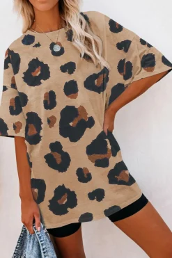 Clearance Dear-Lover Boyfriend Print Loose T Shirt Leopard