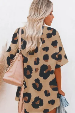 Clearance Dear-Lover Boyfriend Print Loose T Shirt Leopard