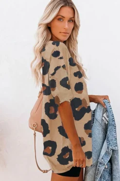 Clearance Dear-Lover Boyfriend Print Loose T Shirt Leopard