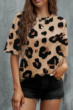 Clearance Dear-Lover Boyfriend Print Loose T Shirt Leopard