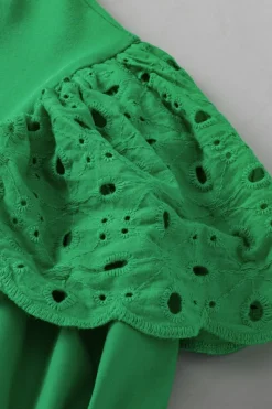 Discount Dear-Lover Anglaise Embroidered Puff Short Sleeve Top Bright Green