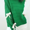 Hot Dear-Lover Bow Knot Cut Out Round Neck Loose Sweater Bright Green