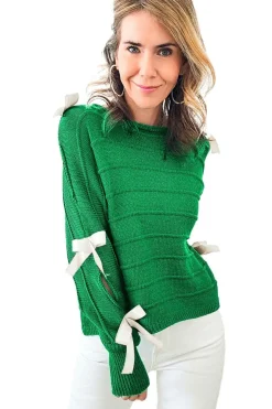Hot Dear-Lover Bow Knot Cut Out Round Neck Loose Sweater Bright Green