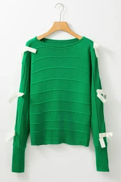 Hot Dear-Lover Bow Knot Cut Out Round Neck Loose Sweater Bright Green