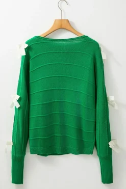 Hot Dear-Lover Bow Knot Cut Out Round Neck Loose Sweater Bright Green
