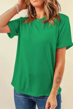 Hot Dear-Lover Casual Plain Crew Neck Tee Bright Green