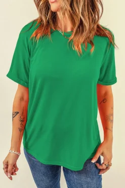 Hot Dear-Lover Casual Plain Crew Neck Tee Bright Green