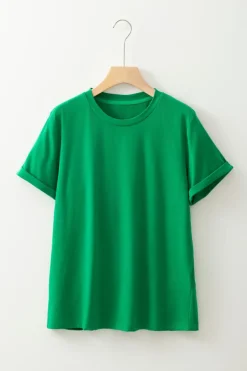 Hot Dear-Lover Casual Plain Crew Neck Tee Bright Green