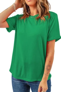 Hot Dear-Lover Casual Plain Crew Neck Tee Bright Green