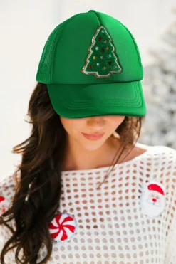 Sale Dear-Lover Christmas Tree Patched Baseball Cap Bright Green