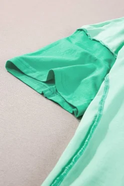 Outlet Dear-Lover Contrast Color Patchwork Half Button T Shirt Bright Green