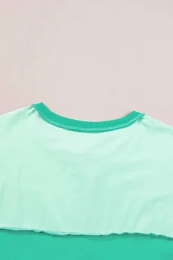 Outlet Dear-Lover Contrast Color Patchwork Half Button T Shirt Bright Green