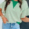 Outlet Dear-Lover Contrast Detail Striped Ruffle Short Sleeve Top Bright Green
