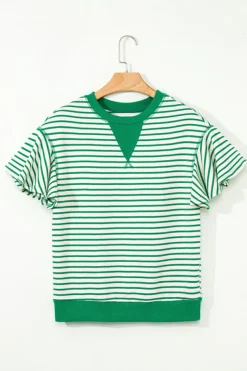 Outlet Dear-Lover Contrast Detail Striped Ruffle Short Sleeve Top Bright Green