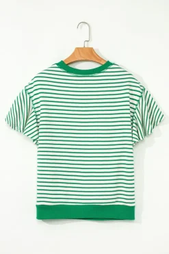 Outlet Dear-Lover Contrast Detail Striped Ruffle Short Sleeve Top Bright Green