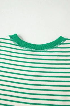 Outlet Dear-Lover Contrast Detail Striped Ruffle Short Sleeve Top Bright Green