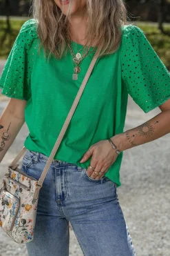 Online Dear-Lover Eyelet Embroidered Patchwork Shift Top Bright Green