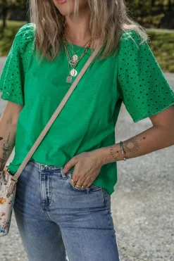 Online Dear-Lover Eyelet Embroidered Patchwork Shift Top Bright Green