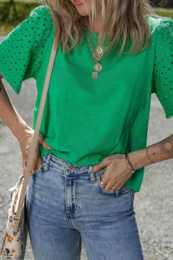 Online Dear-Lover Eyelet Embroidered Patchwork Shift Top Bright Green