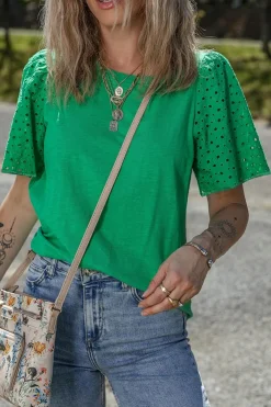 Online Dear-Lover Eyelet Embroidered Patchwork Shift Top Bright Green