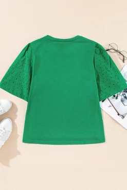Online Dear-Lover Eyelet Embroidered Patchwork Shift Top Bright Green