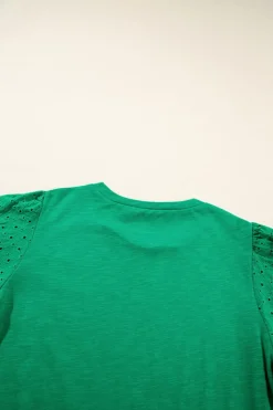 Online Dear-Lover Eyelet Embroidered Patchwork Shift Top Bright Green