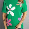 Best Dear-Lover Floral Bubble Short Sleeve Sweater Bright Green