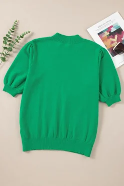 Best Dear-Lover Floral Bubble Short Sleeve Sweater Bright Green