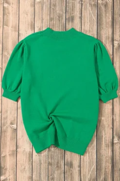 Best Dear-Lover Floral Bubble Short Sleeve Sweater Bright Green