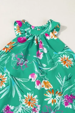Sale Dear-Lover Floral Print Buttoned Neckline Tank Top Bright Green
