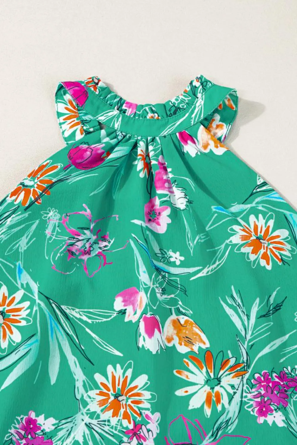 Sale Dear-Lover Floral Print Buttoned Neckline Tank Top Bright Green